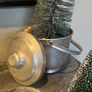 Silver Hammered Metal Ice Bucket with Lid